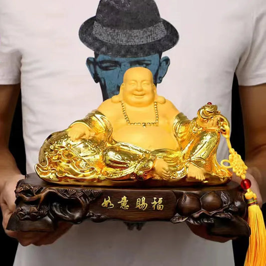 Resin Maitreya Figure Statue Chinese Ruyi Blessed Buddha Home Living Room, Room, Office Art Deco Statue Free Delivery