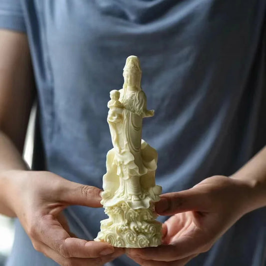 Resin Qiunzi Guanyin Bodhisattva Statue Resin Figure Sculpture Chinese Buddha Statues Home Room Office Feng Shui Statue