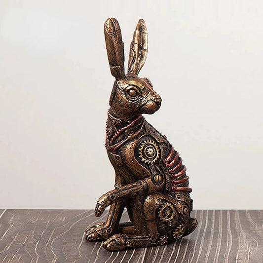 Resin Rabbit Statues Steampunk Metal Animal Figurines Steam Punk Mechanical Ornament Inteiror Home Office Decorations