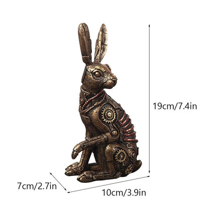 Resin Rabbit Statues Steampunk Metal Animal Figurines Steam Punk Mechanical Ornament Inteiror Home Office Decorations