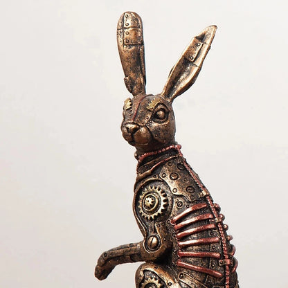 Resin Rabbit Statues Steampunk Metal Animal Figurines Steam Punk Mechanical Ornament Inteiror Home Office Decorations