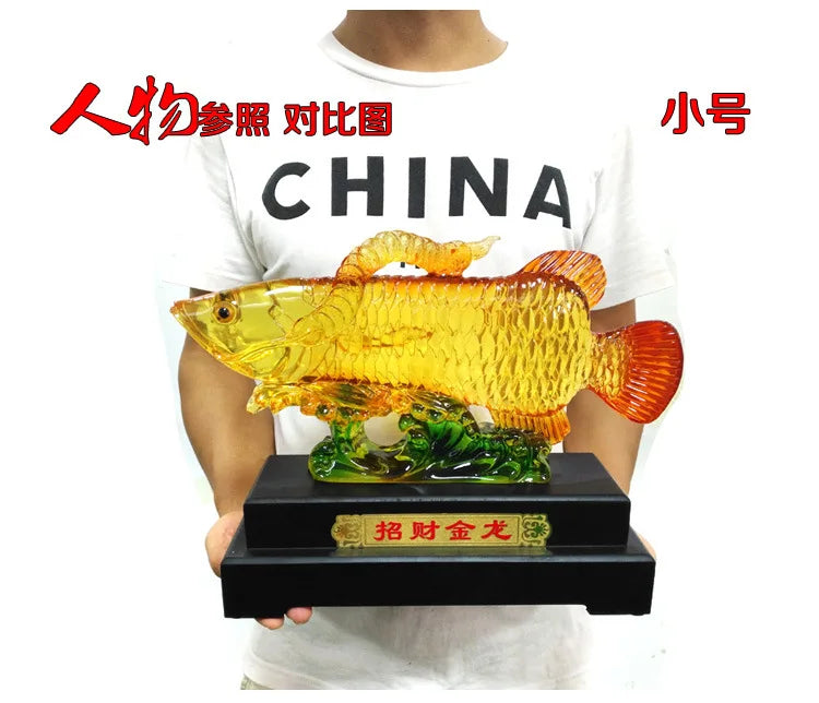 Resin blue ice jade fortune golden dragon fish ornaments crafts home living room office furnishings opening gift wholesale