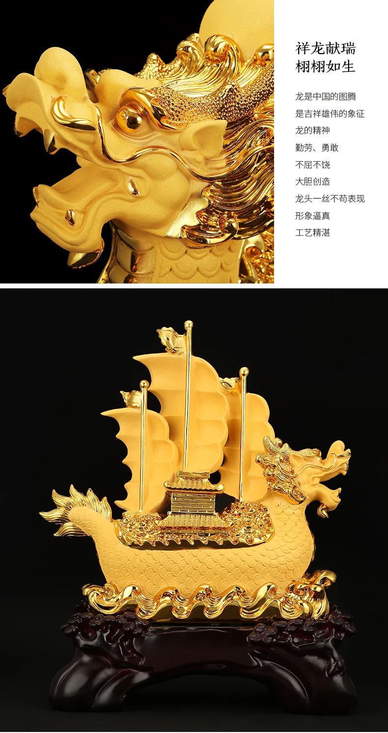 Resin feng shui Dragon Boat statue Sculpture crafts Company  housewarming gifts office wine cabinet home decoration accessories