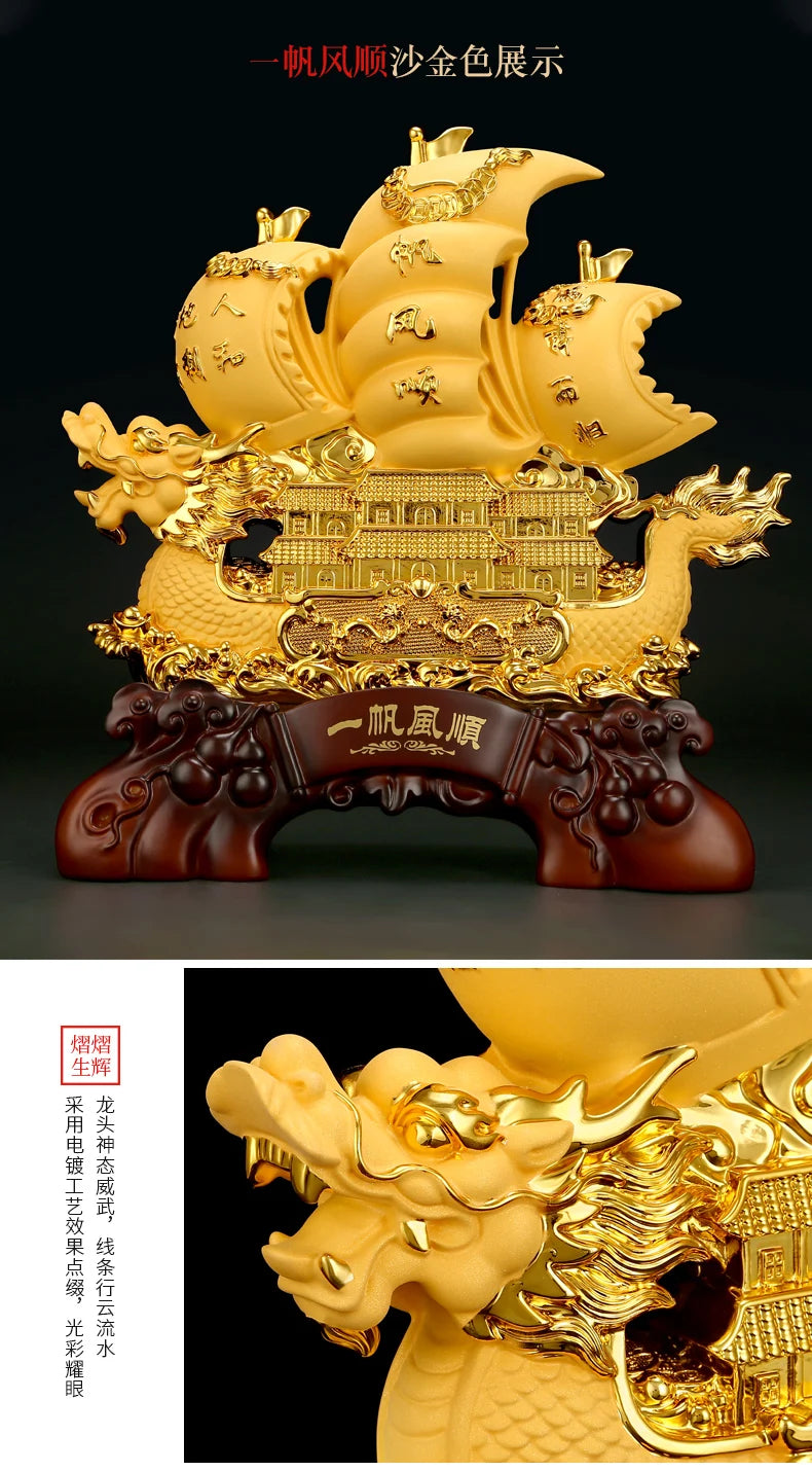 Resin feng shui Dragon Boat statue Sculpture crafts Company  housewarming gifts office wine cabinet home decoration accessories