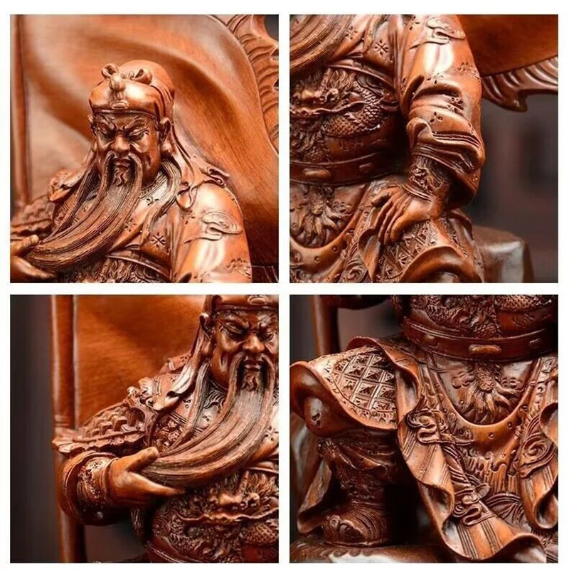 Resin imitation wood grain Guan Gong decorative figure Statue Resin art Home living room office Feng Shui Accessories