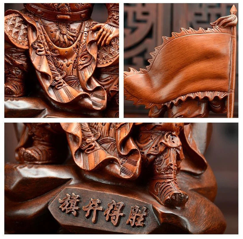 Resin imitation wood grain Guan Gong decorative figure Statue Resin art Home living room office Feng Shui Accessories