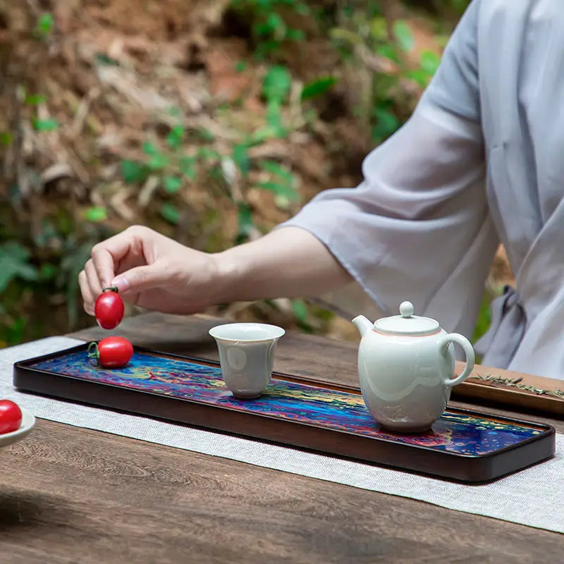 Resin solid wood tea tray Chinese-style household dry bubble tray creative simple tea tray Kung Fu tea set tray large tea table