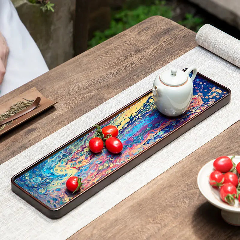 Resin solid wood tea tray Chinese-style household dry bubble tray creative simple tea tray Kung Fu tea set tray large tea table