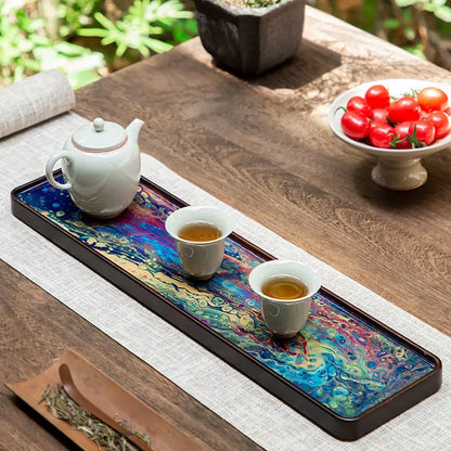 Resin solid wood tea tray Chinese-style household dry bubble tray creative simple tea tray Kung Fu tea set tray large tea table