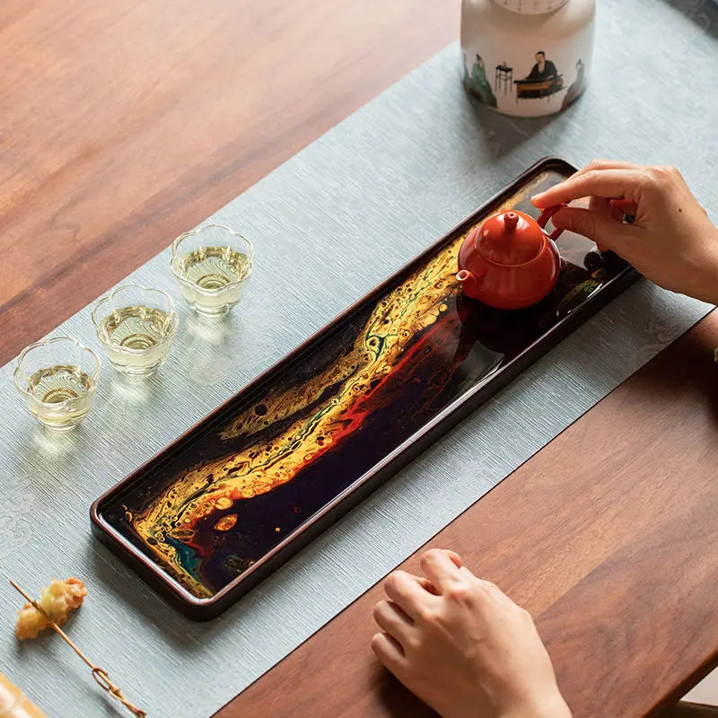 Resin solid wood tea tray Chinese-style household dry bubble tray creative simple tea tray Kung Fu tea set tray large tea table