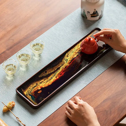 Resin solid wood tea tray Chinese-style household dry bubble tray creative simple tea tray Kung Fu tea set tray large tea table