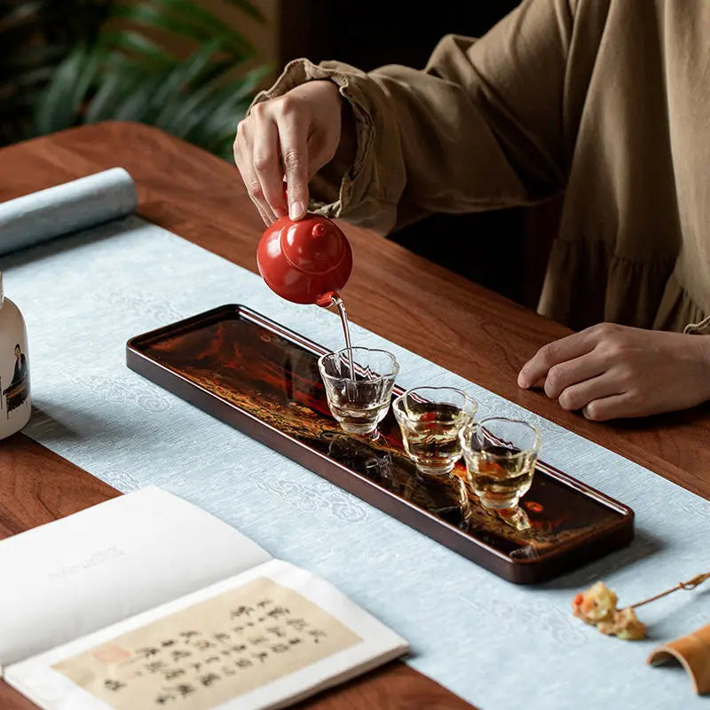Resin solid wood tea tray Chinese-style household dry bubble tray creative simple tea tray Kung Fu tea set tray large tea table