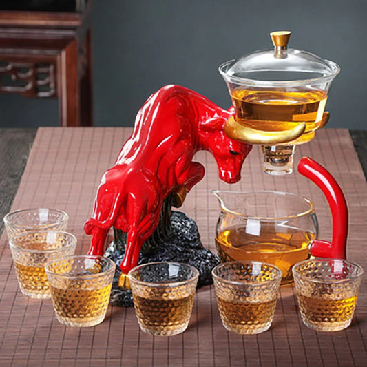 Resistant Glass Tea Set Coffee Set Magnetic Water Diversion Rotating Cover Bowl Semi Automatic Tea Maker Lazy Teapot
