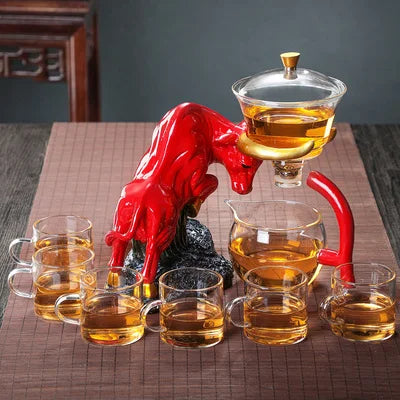 Resistant Glass Tea Set Coffee Set Magnetic Water Diversion Rotating Cover Bowl Semi Automatic Tea Maker Lazy Teapot
