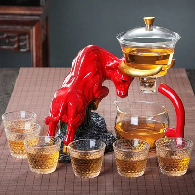 Resistant Glass Tea Set Coffee Set Magnetic Water Diversion Rotating Cover Bowl Semi Automatic Tea Maker Lazy Teapot