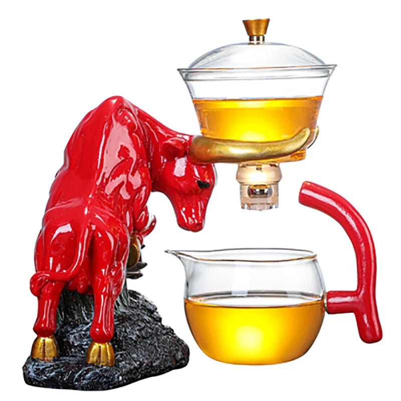 Resistant Glass Tea Set Coffee Set Magnetic Water Diversion Rotating Cover Bowl Semi Automatic Tea Maker Lazy Teapot