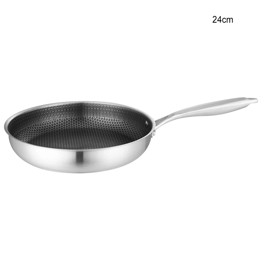 Restaurant Multifunctional Stainless Steel Deep Frying Pot Meat Non-stick Cooking Flat Pan Kitchen Gadget 24cm