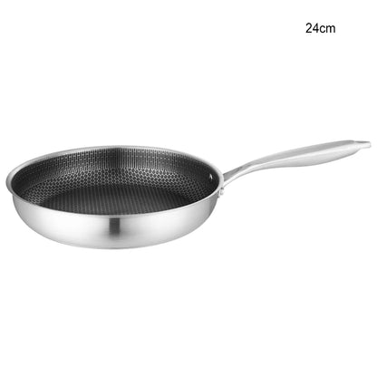 Restaurant Multifunctional Stainless Steel Deep Frying Pot Meat Non-stick Cooking Flat Pan Kitchen Gadget 24cm