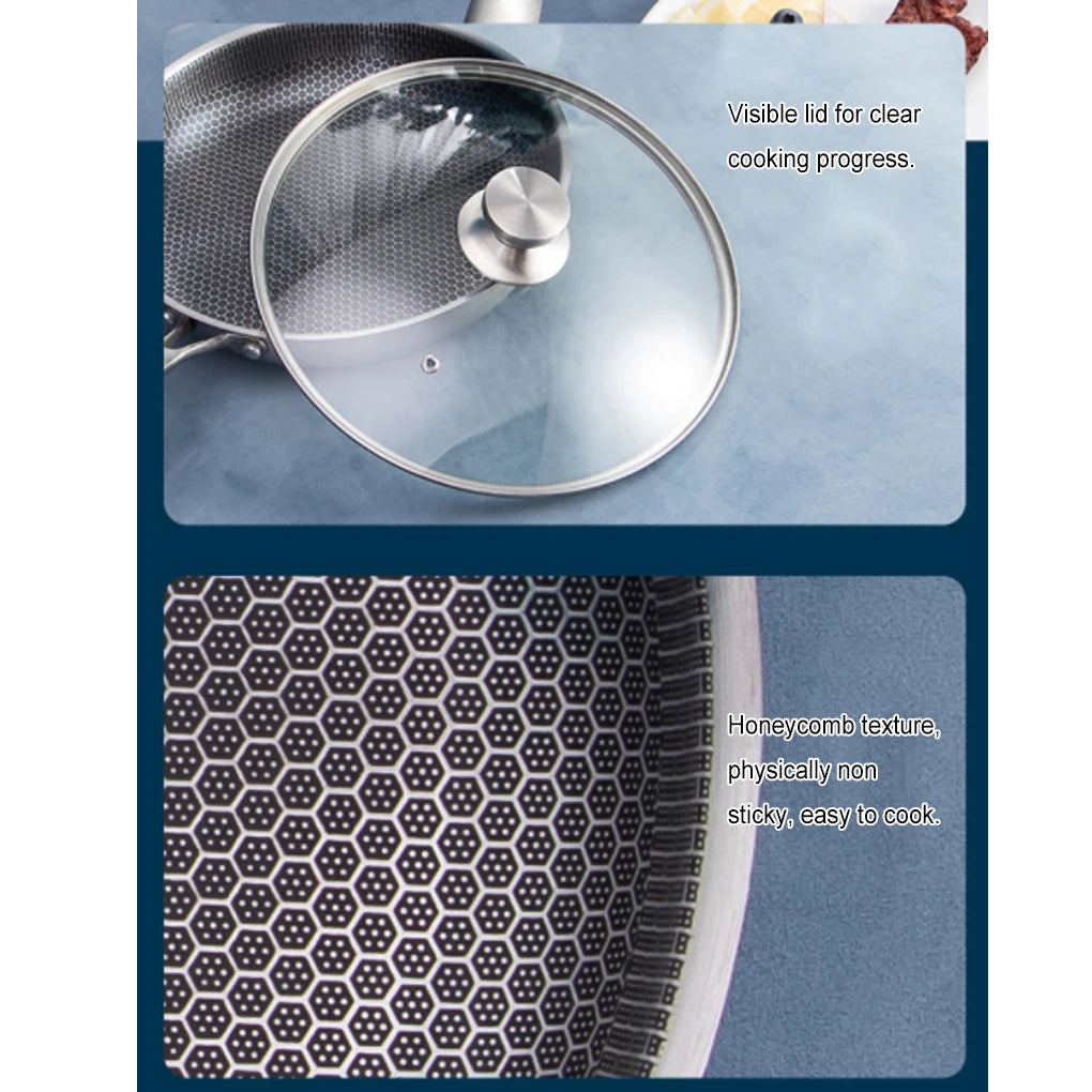 Restaurant Multifunctional Stainless Steel Deep Frying Pot Meat Non-stick Cooking Flat Pan Kitchen Gadget 24cm