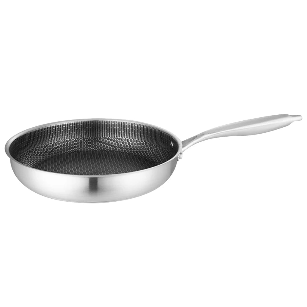 Restaurant Multifunctional Stainless Steel Deep Frying Pot Meat Non-stick Cooking Flat Pan Kitchen Gadget 24cm