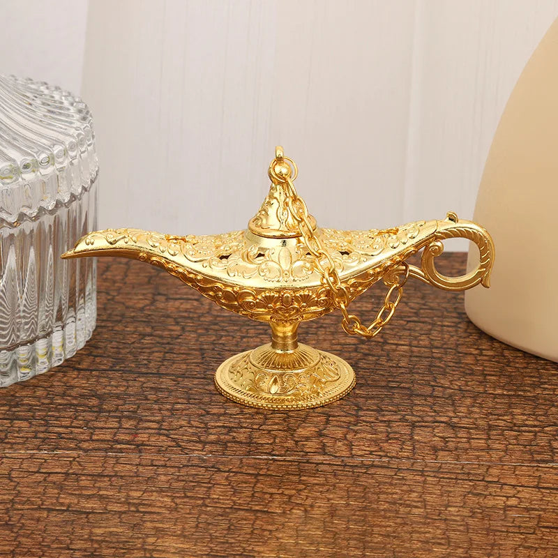 Retro Aladdin Magic Lamp, Home Decoration, Traditional, Hollow Out, Fairy Tale, Wishing Genie, Tea Pot Crafts, L12x H6.8cm