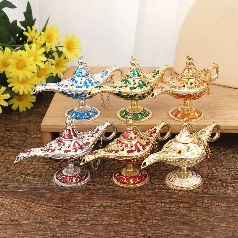 Retro Aladdin Magic Lamp, Home Decoration, Traditional, Hollow Out, Fairy Tale, Wishing Genie, Tea Pot Crafts, L12x H6.8cm