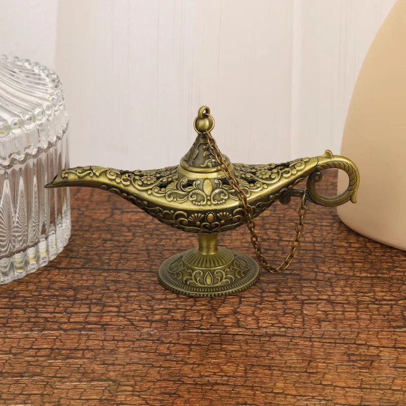 Retro Aladdin Magic Lamp, Home Decoration, Traditional, Hollow Out, Fairy Tale, Wishing Genie, Tea Pot Crafts, L12x H6.8cm