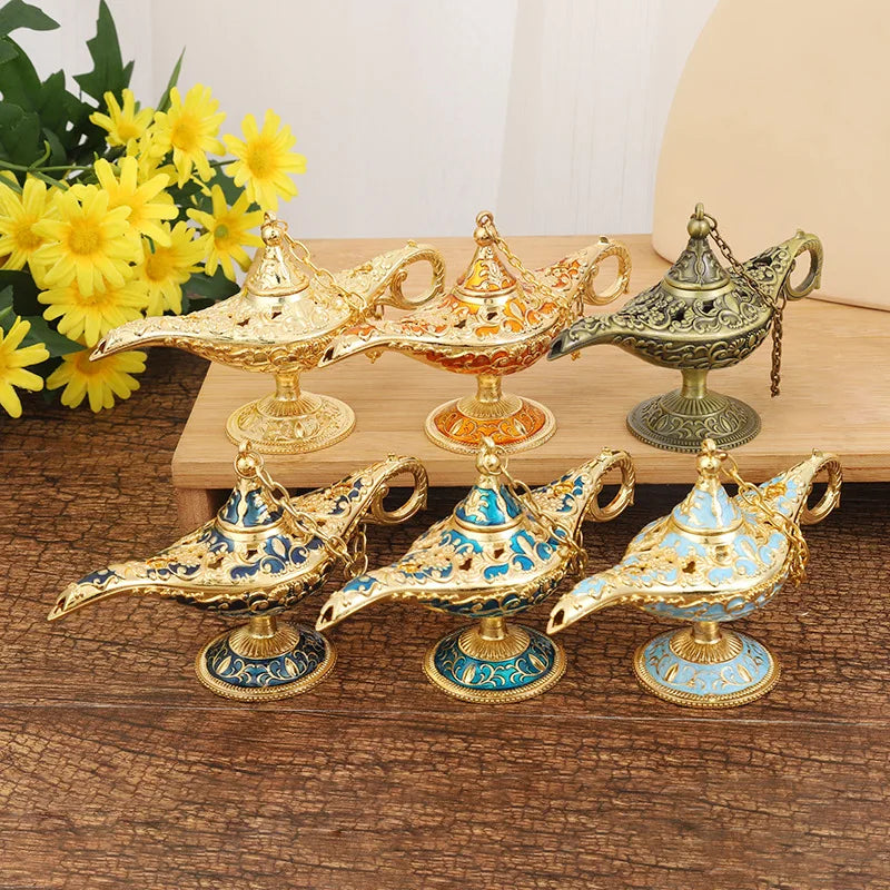Retro Aladdin Magic Lamp, Home Decoration, Traditional, Hollow Out, Fairy Tale, Wishing Genie, Tea Pot Crafts, L12x H6.8cm