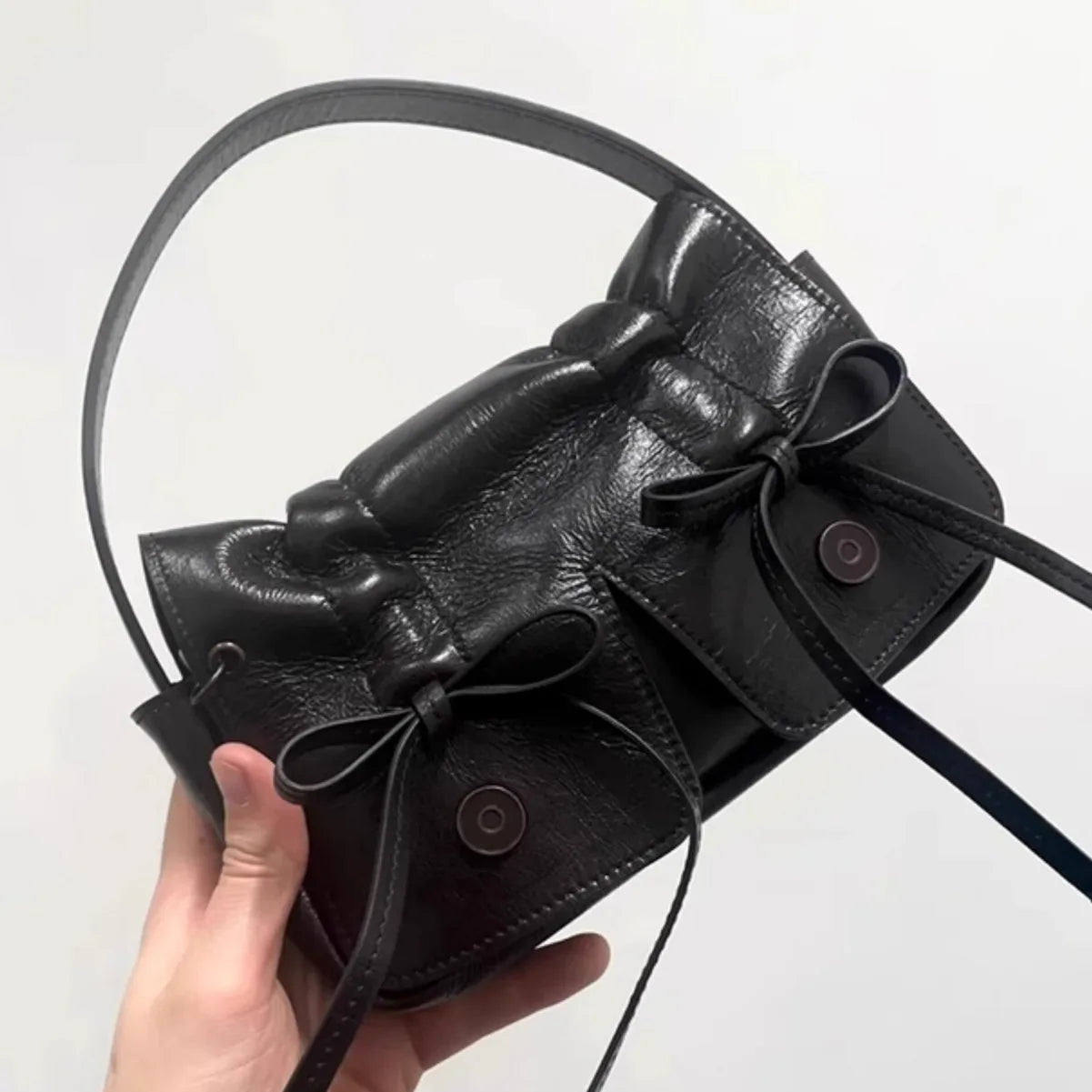 Retro Bow Underarm Bag 2024 New Fashion Versatile Washed Leather Shoulder Bag Crossbody Bag