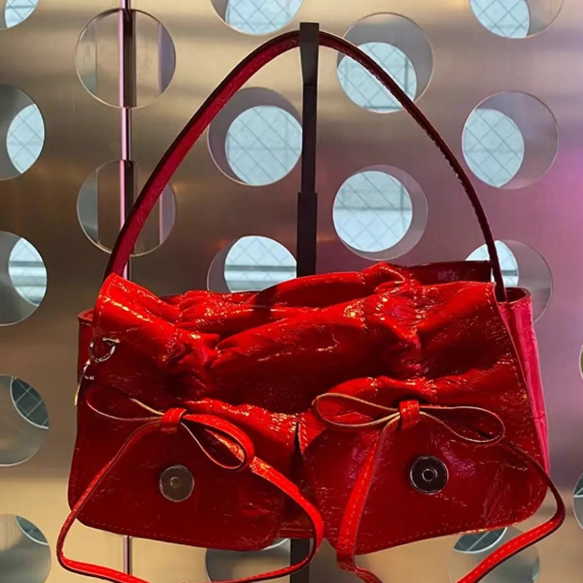 Retro Bow Underarm Bag 2024 New Fashion Versatile Washed Leather Shoulder Bag Crossbody Bag