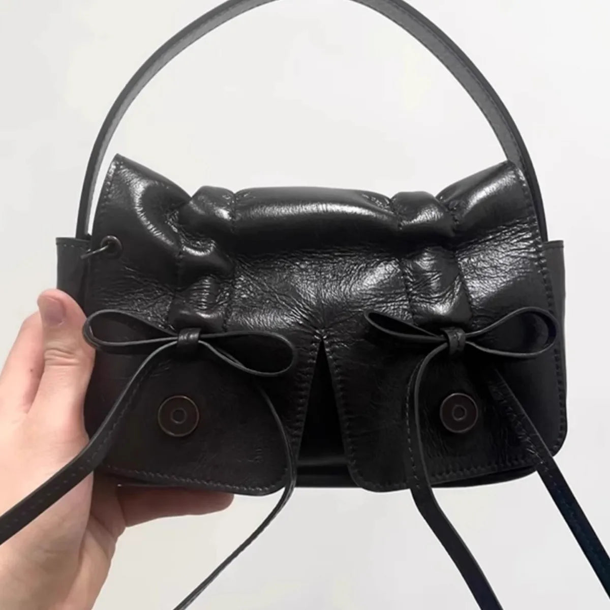 Retro Bow Underarm Bag 2024 New Fashion Versatile Washed Leather Shoulder Bag Crossbody Bag
