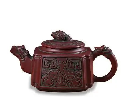 Retro Bronze Flat Tea Set, Large Teapot, Antique Dragon Tea Cup, Yixing Purple Sand, Kungfu Bubble Teapot