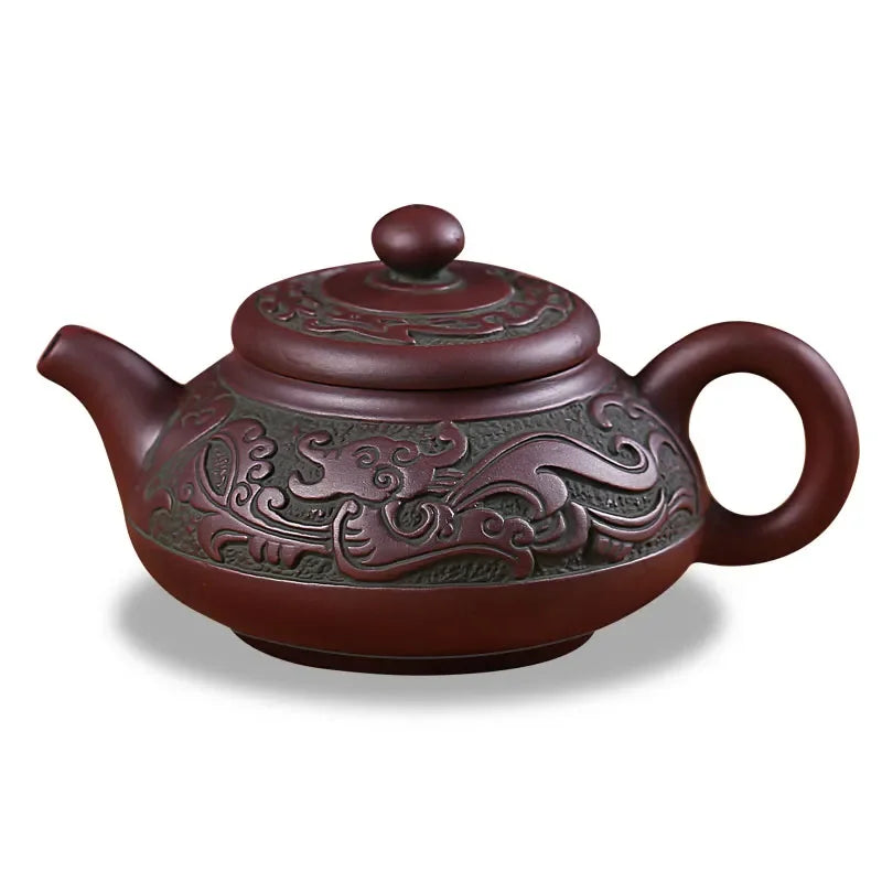 Retro Bronze Flat Tea Set, Large Teapot, Antique Dragon Tea Cup, Yixing Purple Sand, Kungfu Bubble Teapot