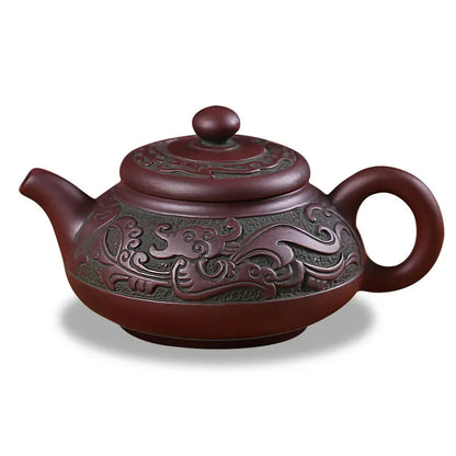 Retro Bronze Flat Tea Set, Large Teapot, Antique Dragon Tea Cup, Yixing Purple Sand, Kungfu Bubble Teapot