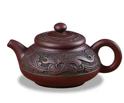 Retro Bronze Flat Tea Set, Large Teapot, Antique Dragon Tea Cup, Yixing Purple Sand, Kungfu Bubble Teapot