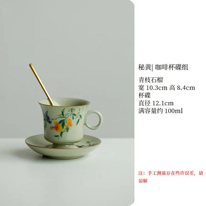 Retro Ceramic Cups Chinese Porcelain Handgrip Coffee Mug Milk Tea Cup with Spoon and Tray Home Decor Drinkware