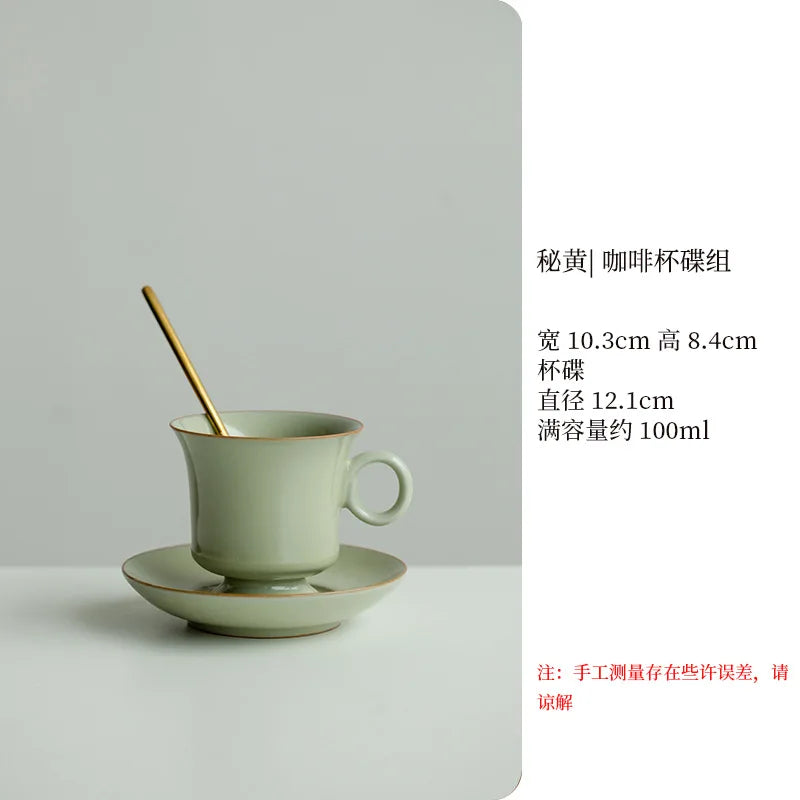 Retro Ceramic Cups Chinese Porcelain Handgrip Coffee Mug Milk Tea Cup with Spoon and Tray Home Decor Drinkware