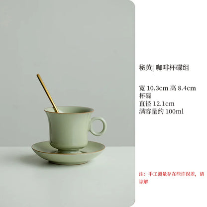 Retro Ceramic Cups Chinese Porcelain Handgrip Coffee Mug Milk Tea Cup with Spoon and Tray Home Decor Drinkware