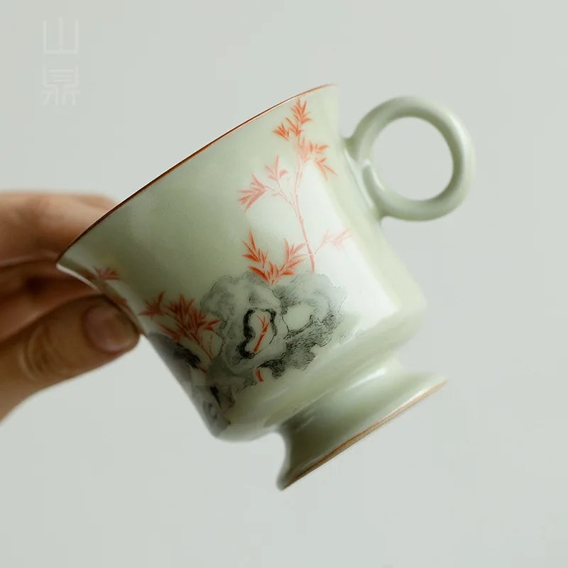 Retro Ceramic Cups Chinese Porcelain Handgrip Coffee Mug Milk Tea Cup with Spoon and Tray Home Decor Drinkware