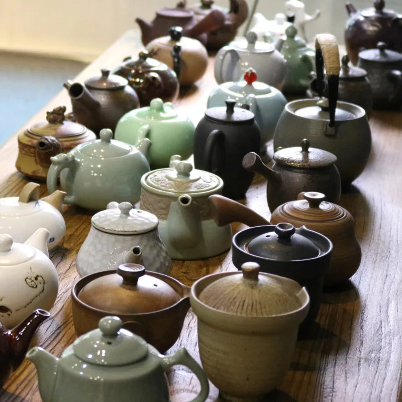 Retro Ceramic Kiln Change Teapot, Coarse Ceramic, Lifting Beam Pot, Household Kungfu Tea Set