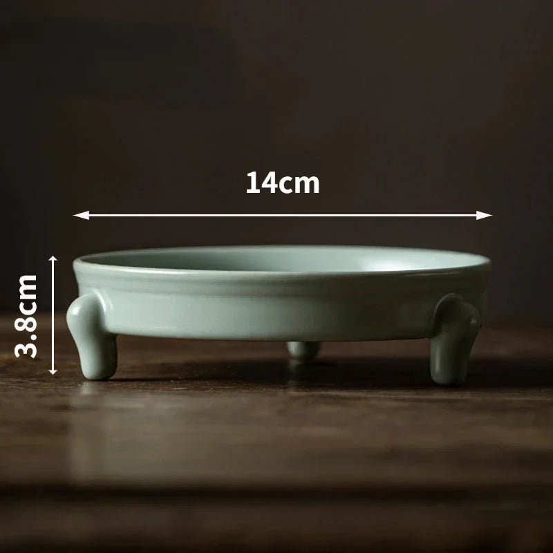 Retro Ceramic Tea Tray Azure Porcelain Pot Bearing Support Ru Kiln Three-legged Dry Brewing Plate Kung Fu Tea Sanck Fruit Plate