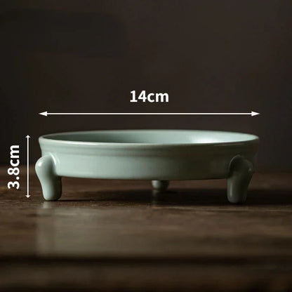 Retro Ceramic Tea Tray Azure Porcelain Pot Bearing Support Ru Kiln Three-legged Dry Brewing Plate Kung Fu Tea Sanck Fruit Plate