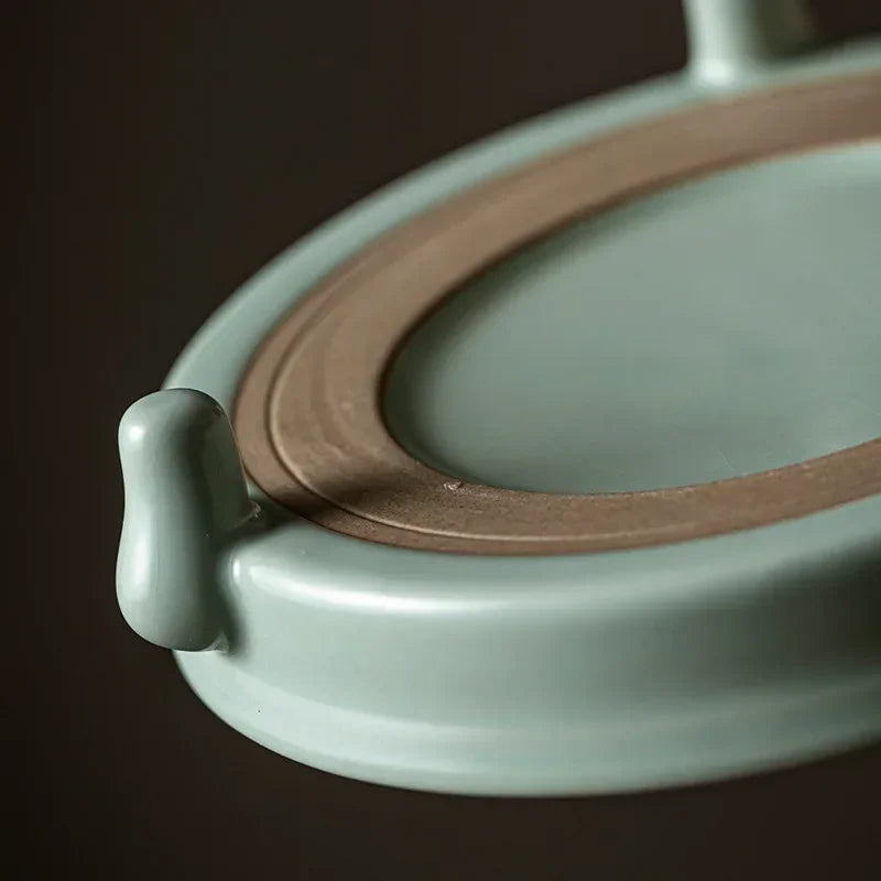 Retro Ceramic Tea Tray Azure Porcelain Pot Bearing Support Ru Kiln Three-legged Dry Brewing Plate Kung Fu Tea Sanck Fruit Plate
