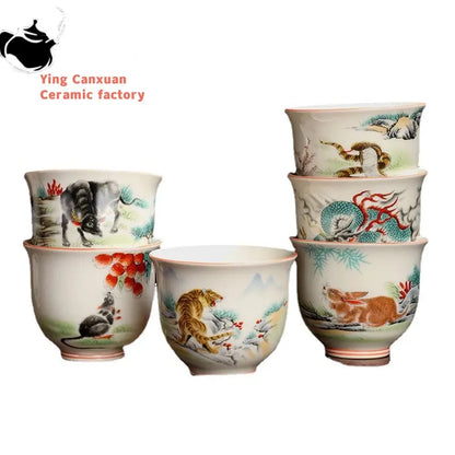 Retro Ceramic Teacup Hand Painted Flowers and Birds Small Tea Bowl Chinese Handmade Tea Set Accessories Customized Master Cup