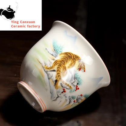Retro Ceramic Teacup Hand Painted Flowers and Birds Small Tea Bowl Chinese Handmade Tea Set Accessories Customized Master Cup