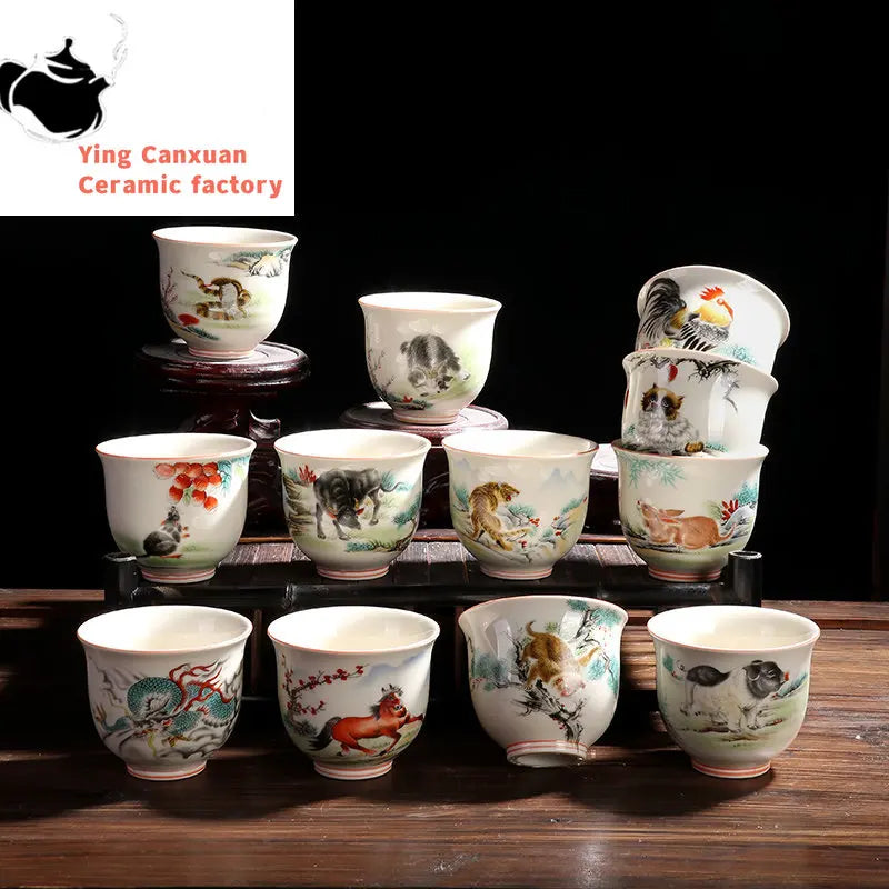 Retro Ceramic Teacup Hand Painted Flowers and Birds Small Tea Bowl Chinese Handmade Tea Set Accessories Customized Master Cup