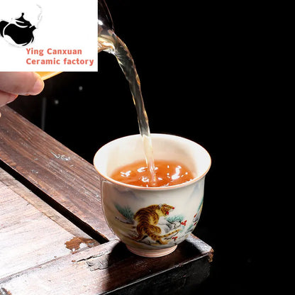 Retro Ceramic Teacup Hand Painted Flowers and Birds Small Tea Bowl Chinese Handmade Tea Set Accessories Customized Master Cup