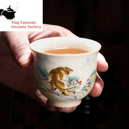 Retro Ceramic Teacup Hand Painted Flowers and Birds Small Tea Bowl Chinese Handmade Tea Set Accessories Customized Master Cup