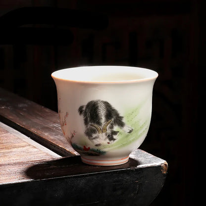 Retro Ceramic Teacup Hand Painted Flowers and Birds Small Tea Bowl Chinese Handmade Tea Set Accessories Customized Master Cup
