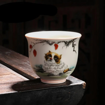 Retro Ceramic Teacup Hand Painted Flowers and Birds Small Tea Bowl Chinese Handmade Tea Set Accessories Customized Master Cup